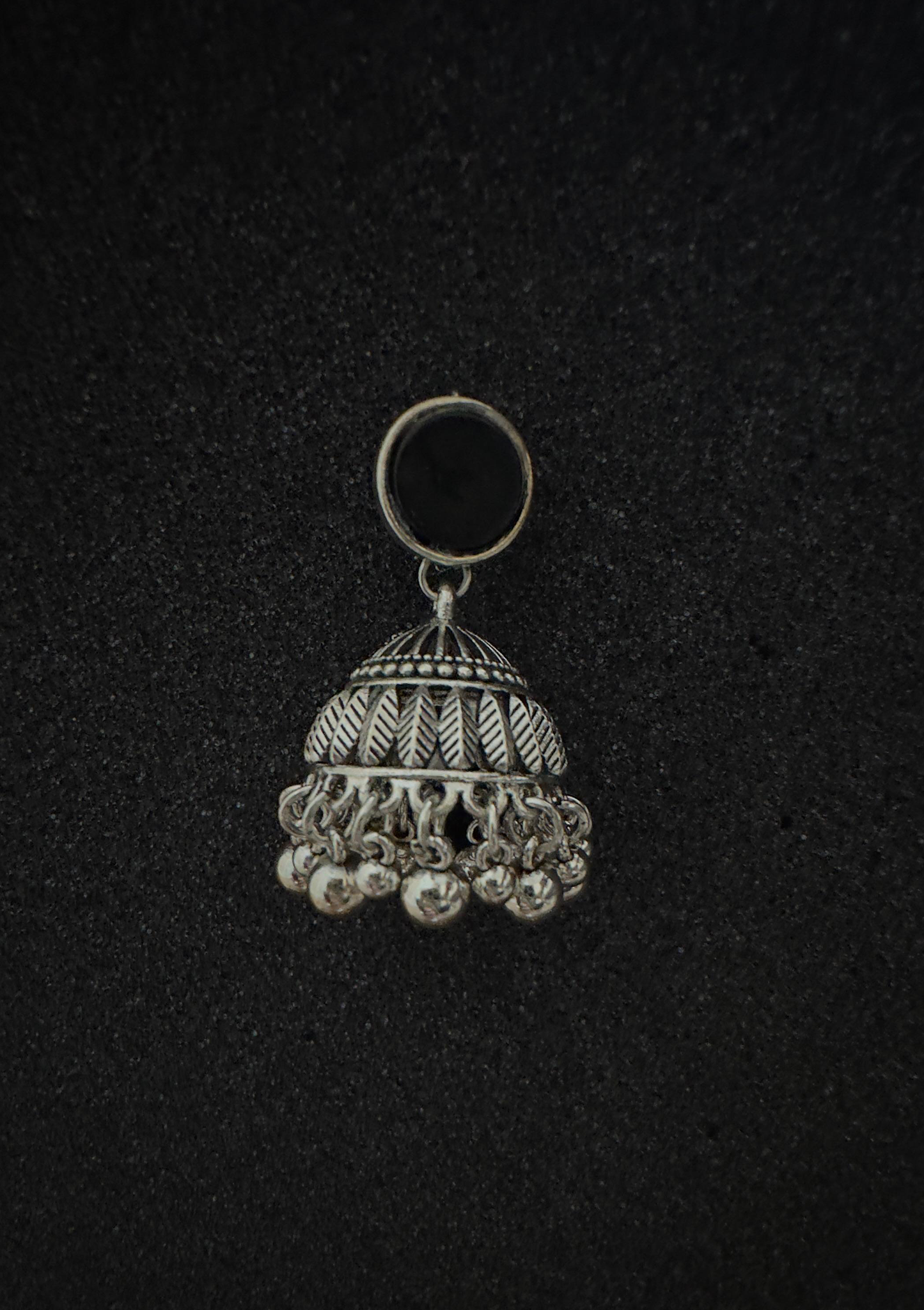 Black Stone Silver Jhumka Earrings – Traditional Pakistani Jewelry
