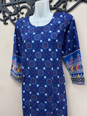 Blue lining kurti top for women with modern casual styling by Maryam Qasim Boutique