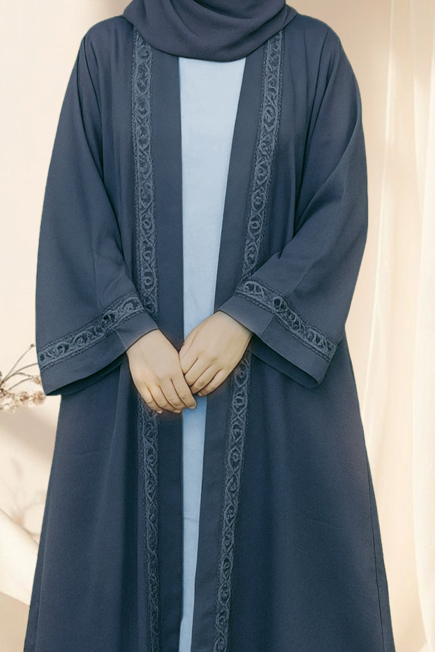 Fine Embroidered Front-Open Abaya with Inner Panel