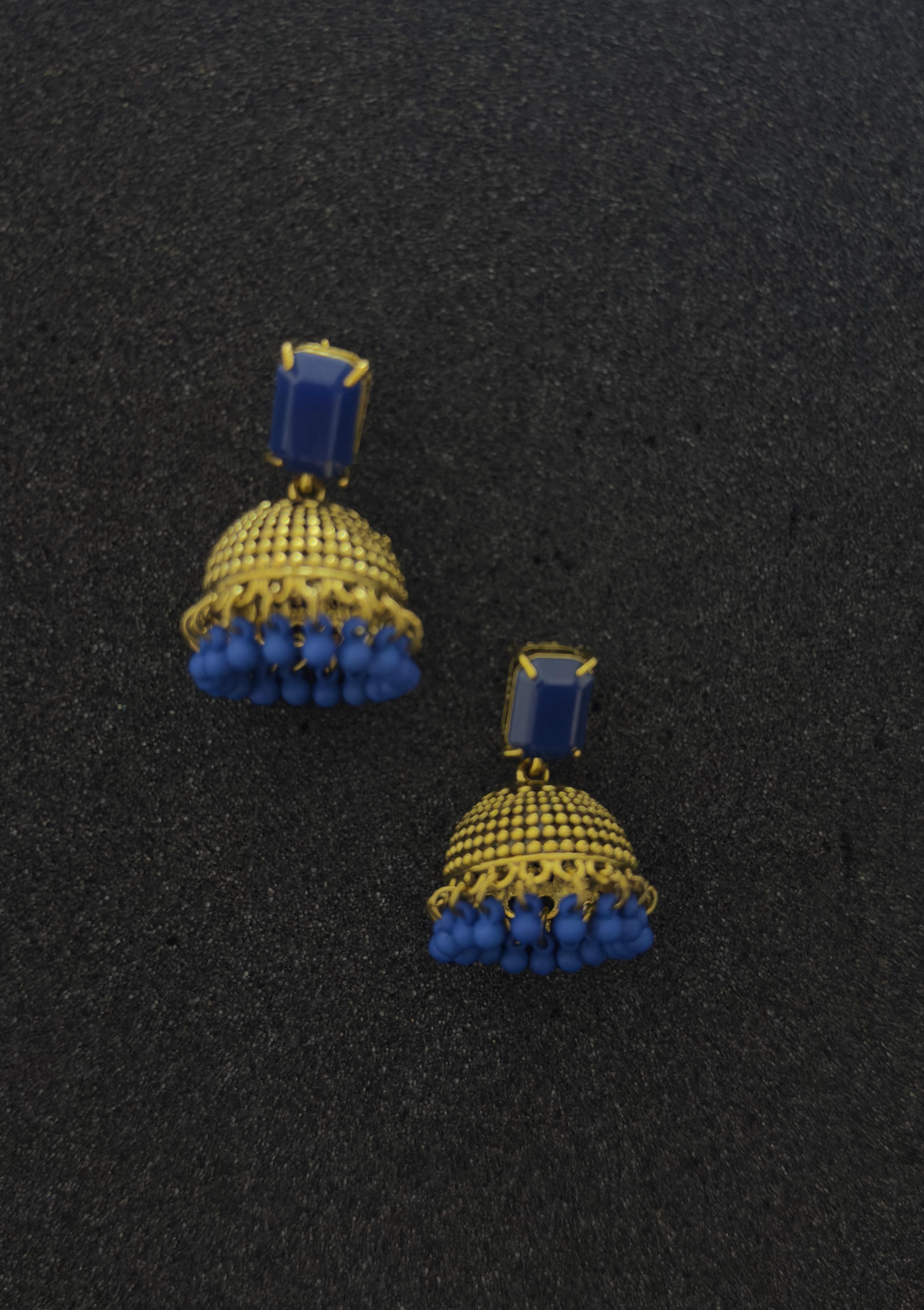 Royal Blue Stone Gold Jhumka Earrings – Pakistani Jewelry Canada