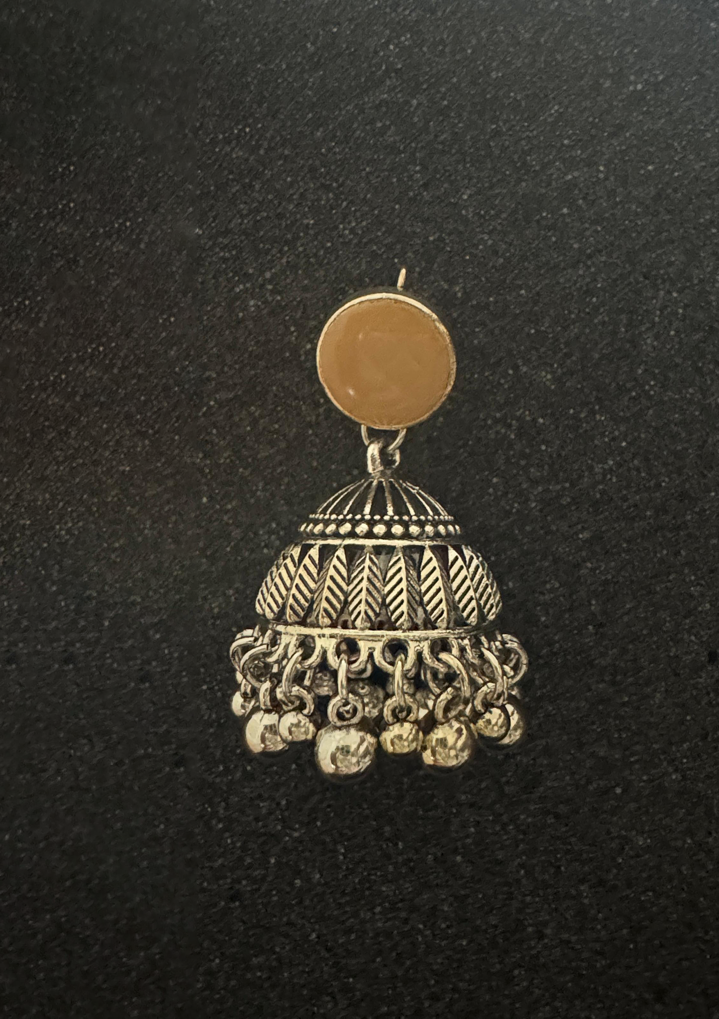 Light Brown Stone Silver Jhumka Earrings – Traditional Pakistani Jewelry