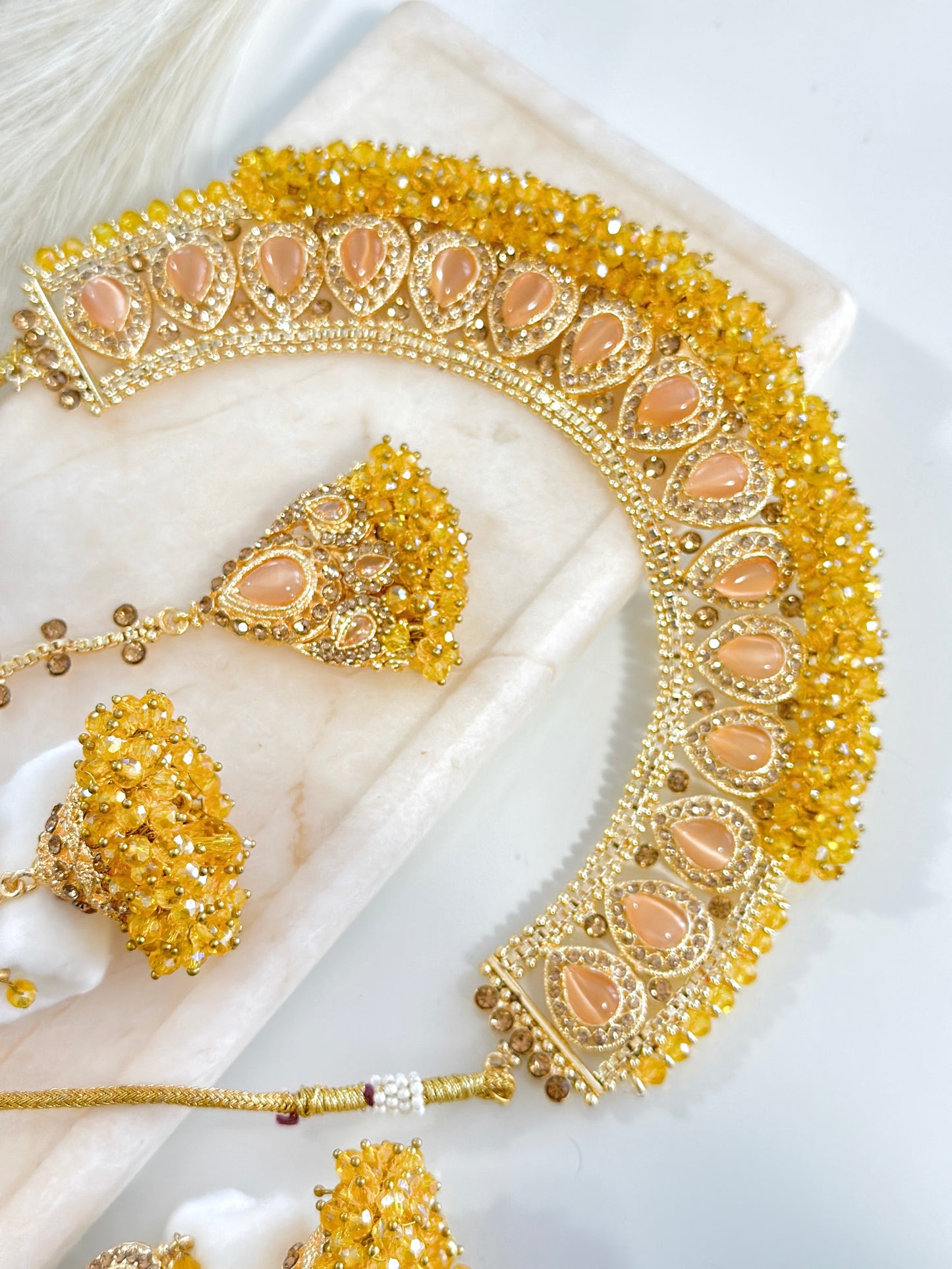 Stunning Jhumka Drop Pearl Set (Yellow)