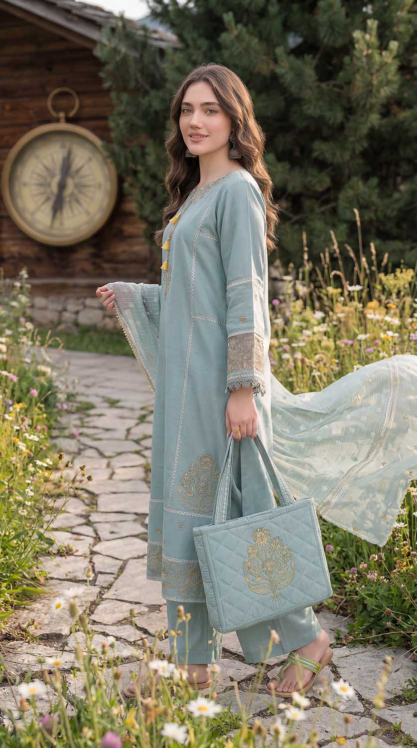 Zahra Rubab Aqua 4 Piece Embroidered Lawn Suit