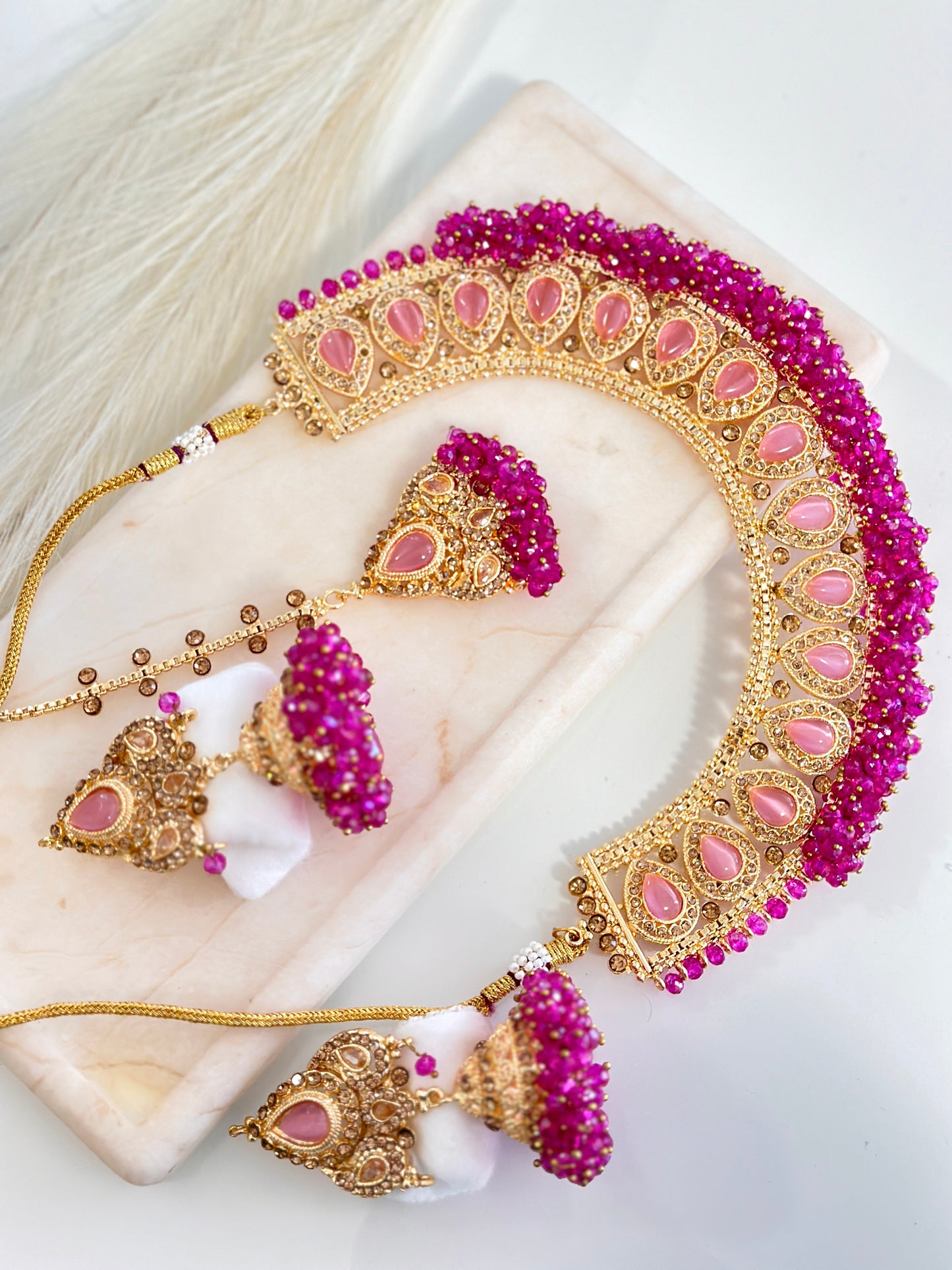 Stunning Jhumka Drop Pearl Set (Pink)