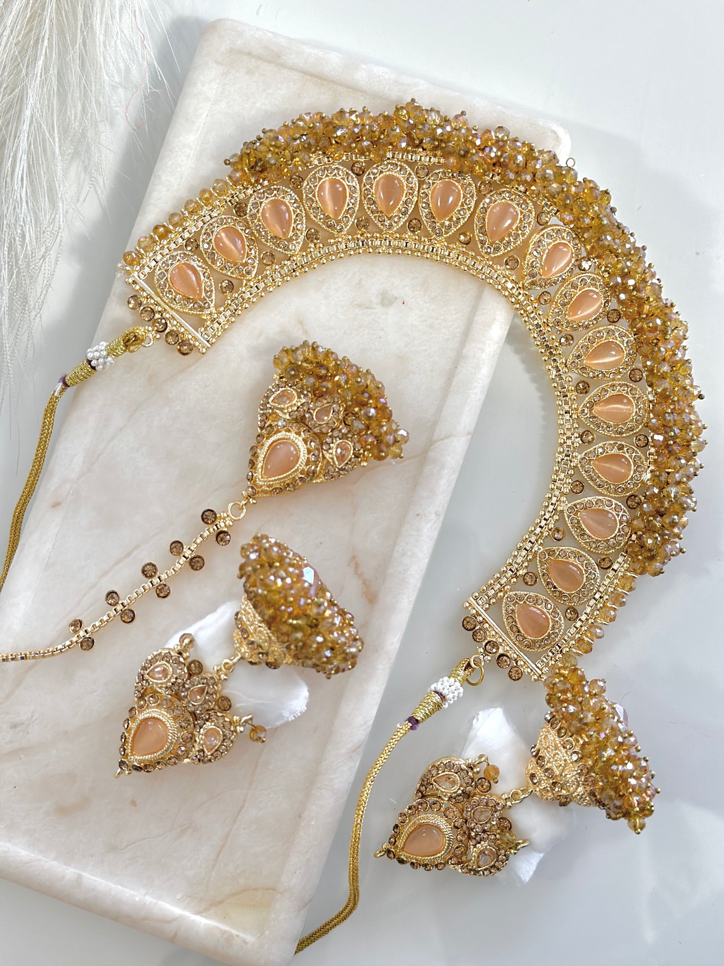 Stunning Jhumka Drop Pearl Set (Beige)