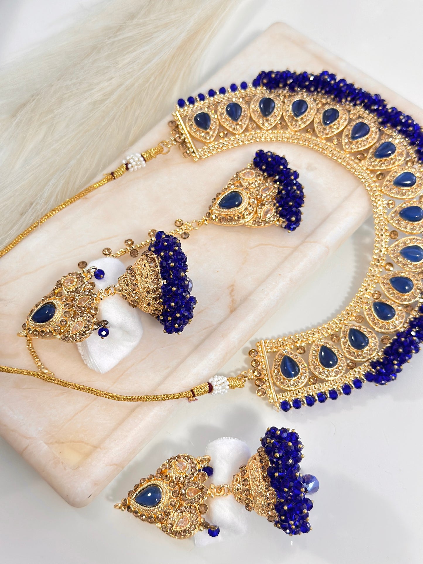Stunning Jhumka Drop Pearl Set (Navy Blue)