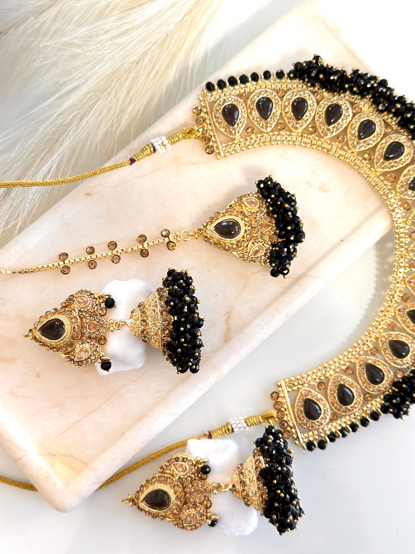 Stunning Jhumka Drop Pearl Set (Black)