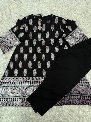 Elegant black Baby Choice girls 2 piece cotton dress with printed sleeves available at Maryam Qasim Boutique in Canada