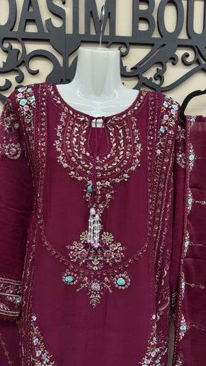 Embroidered burgundy Pakistani dress Canada