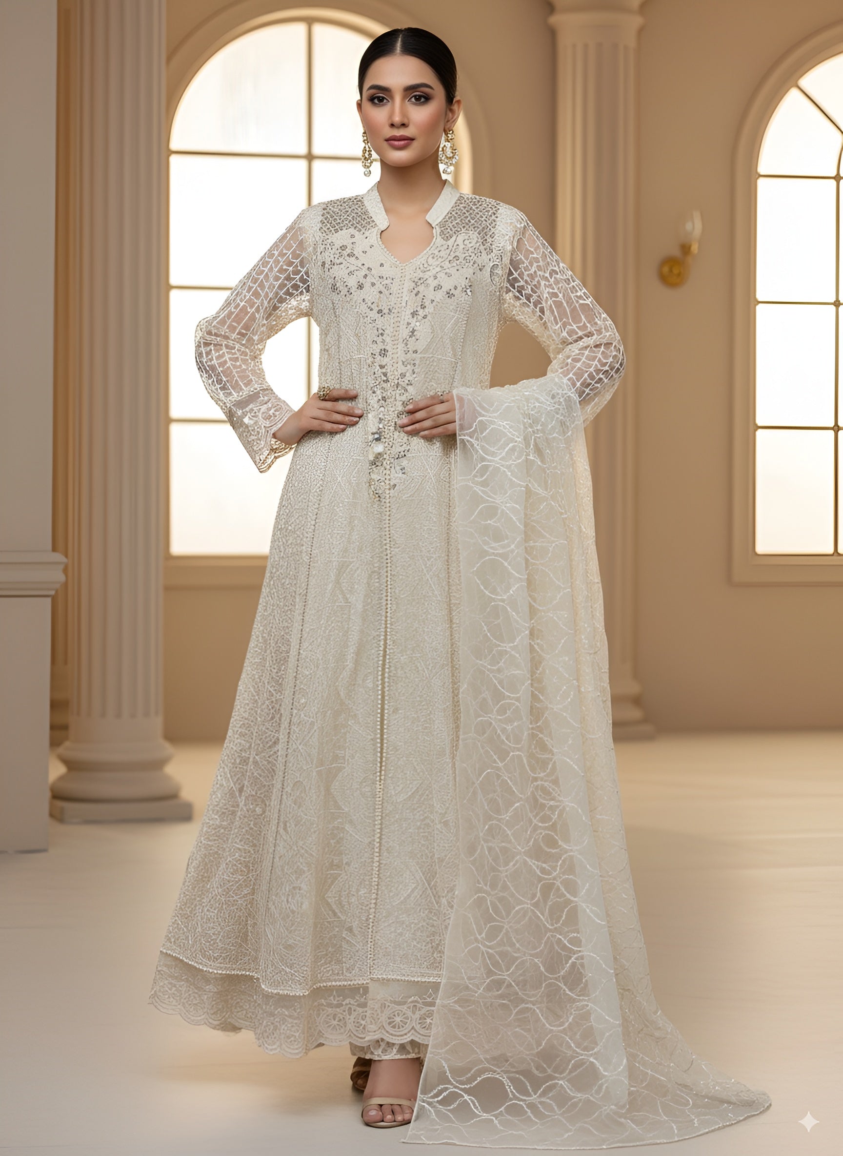 Luxury Pakistani Formal Net Embroidered 3 Piece Outfit