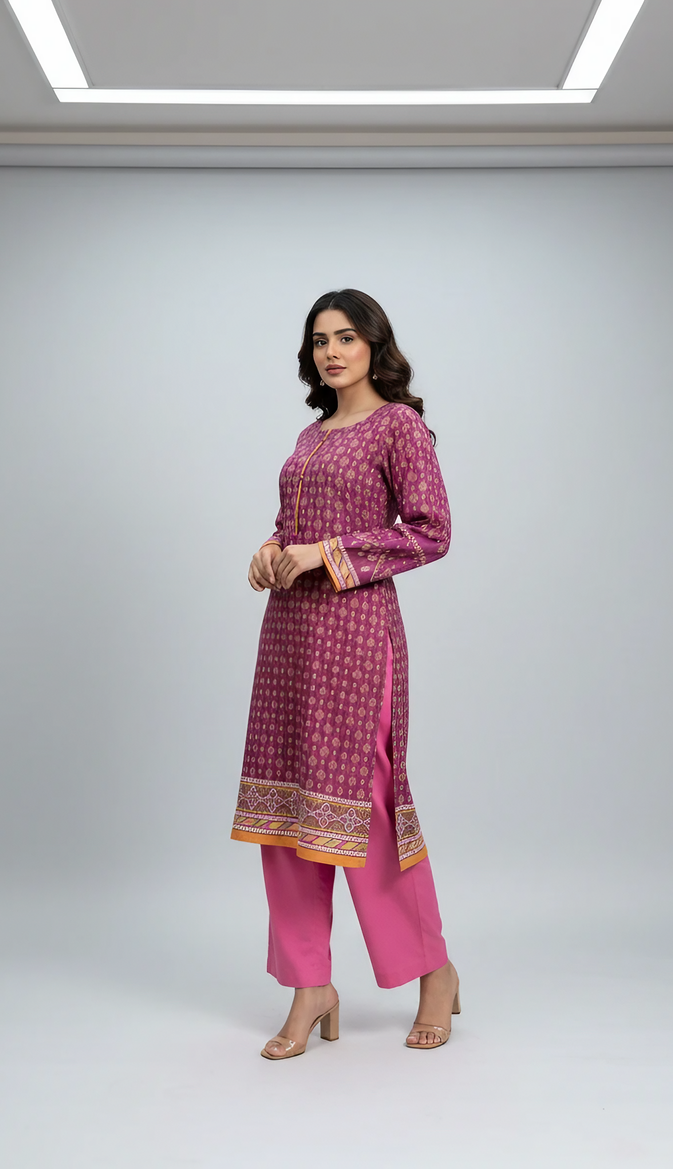 2 Pcs Lawn Printed Suit for Women – Shirt with Embroidered Sleeves & Plain Trouser