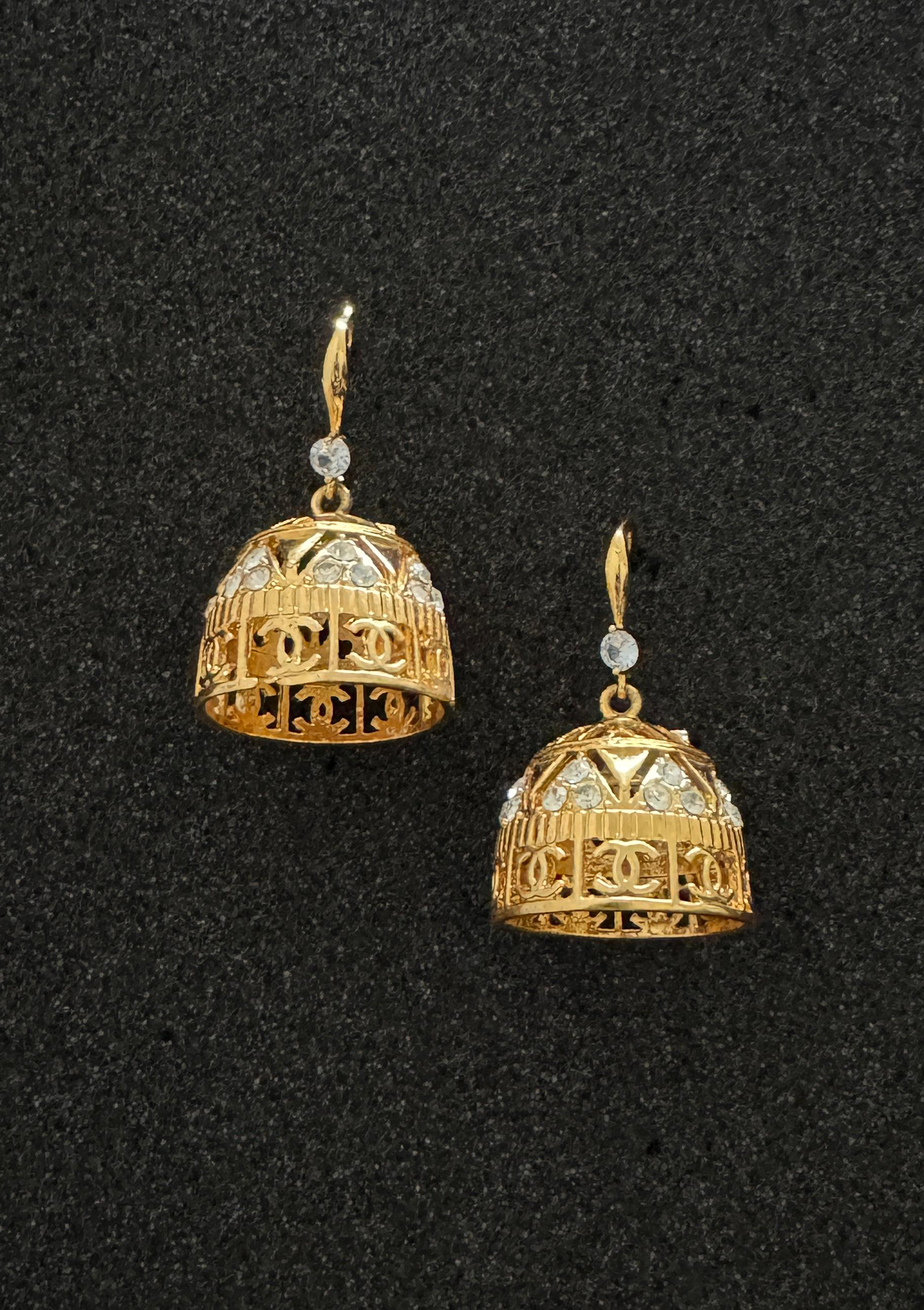 Gold-Tone Dome Earrings with Crystal Accents