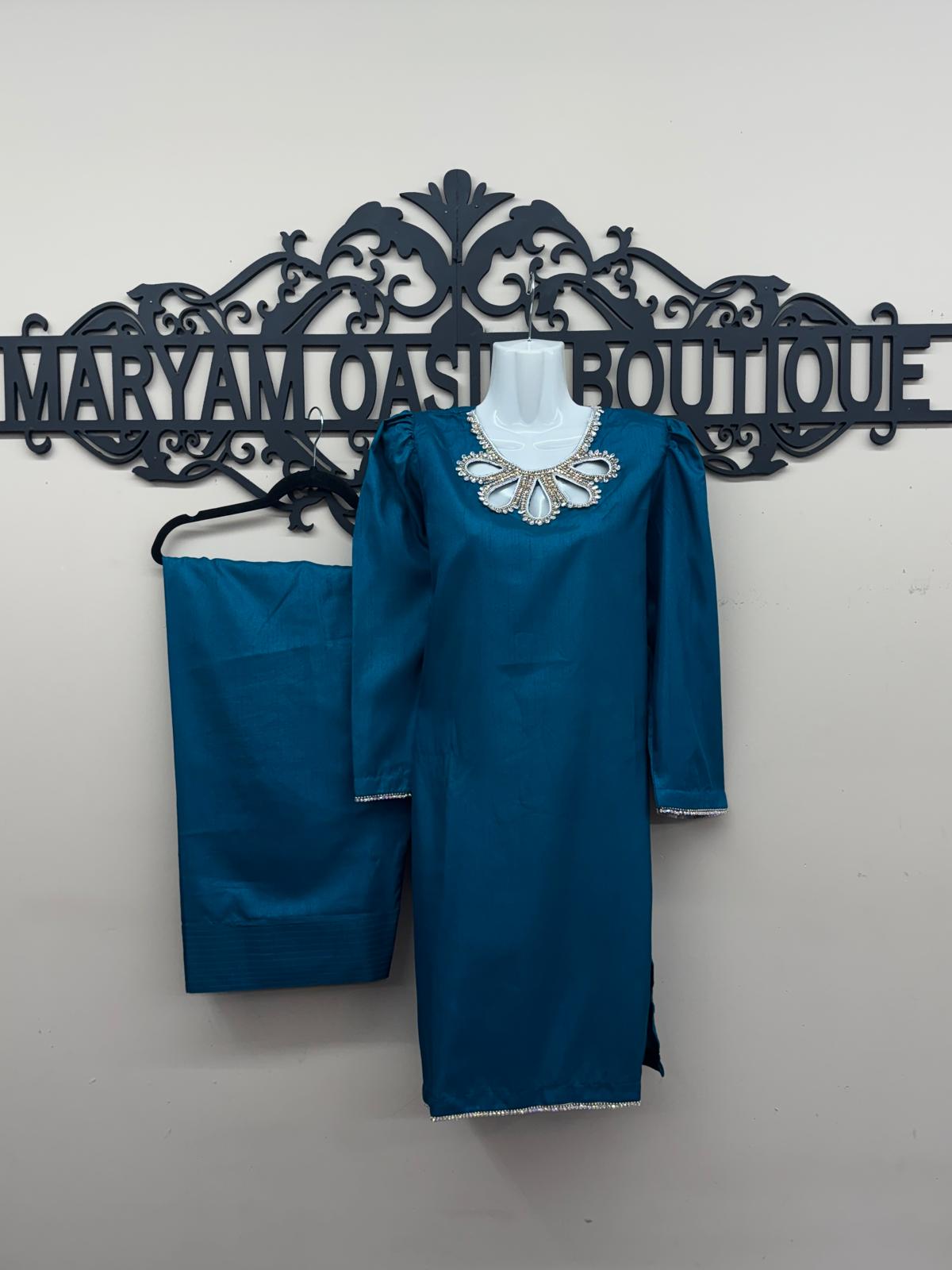 3-Piece Kattan Silk Farshi Shalwar Qameez with Embroidered Dupatta