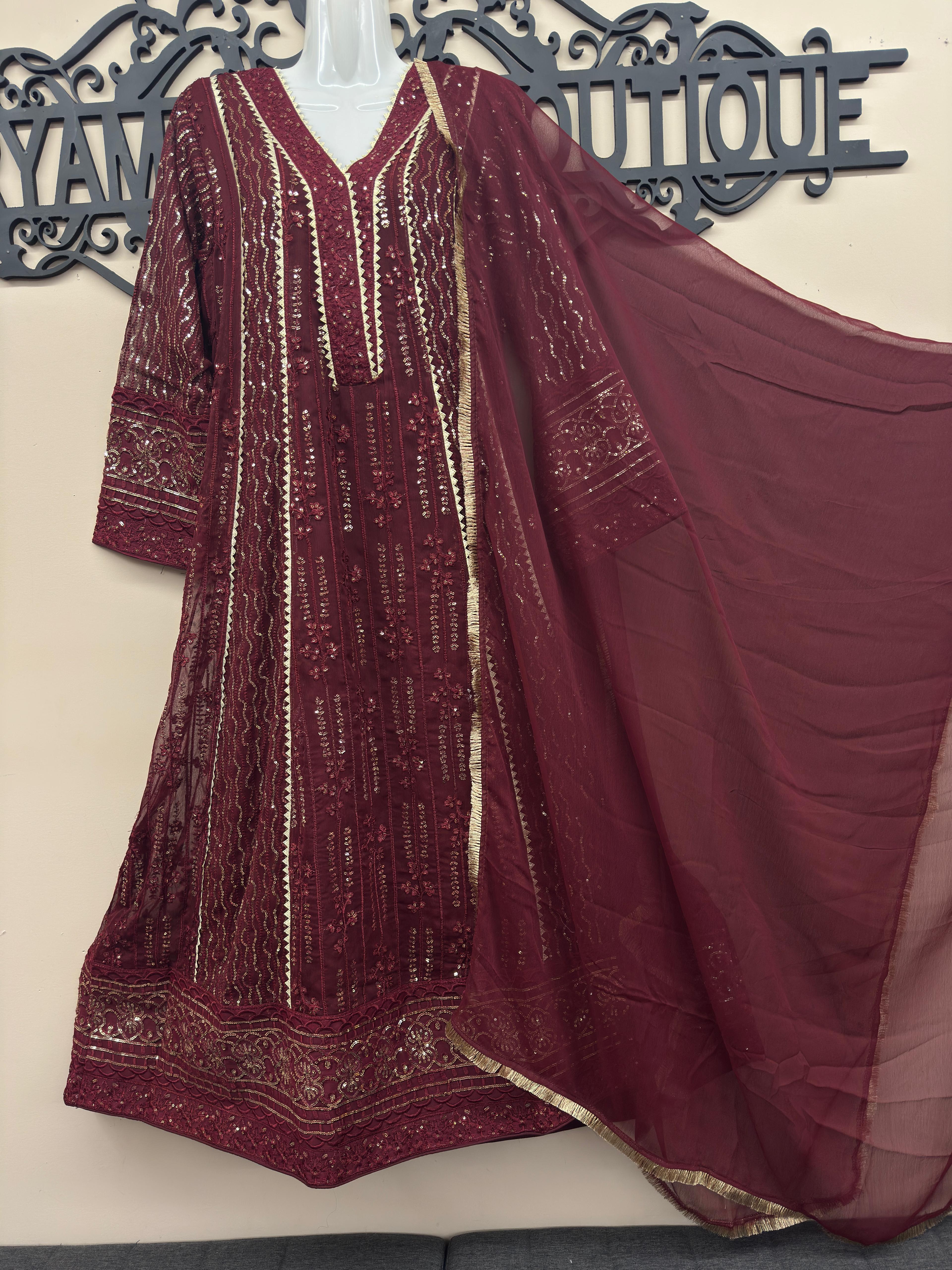 Elegant Embroidered Chiffon 3-Piece Maxi Outfit