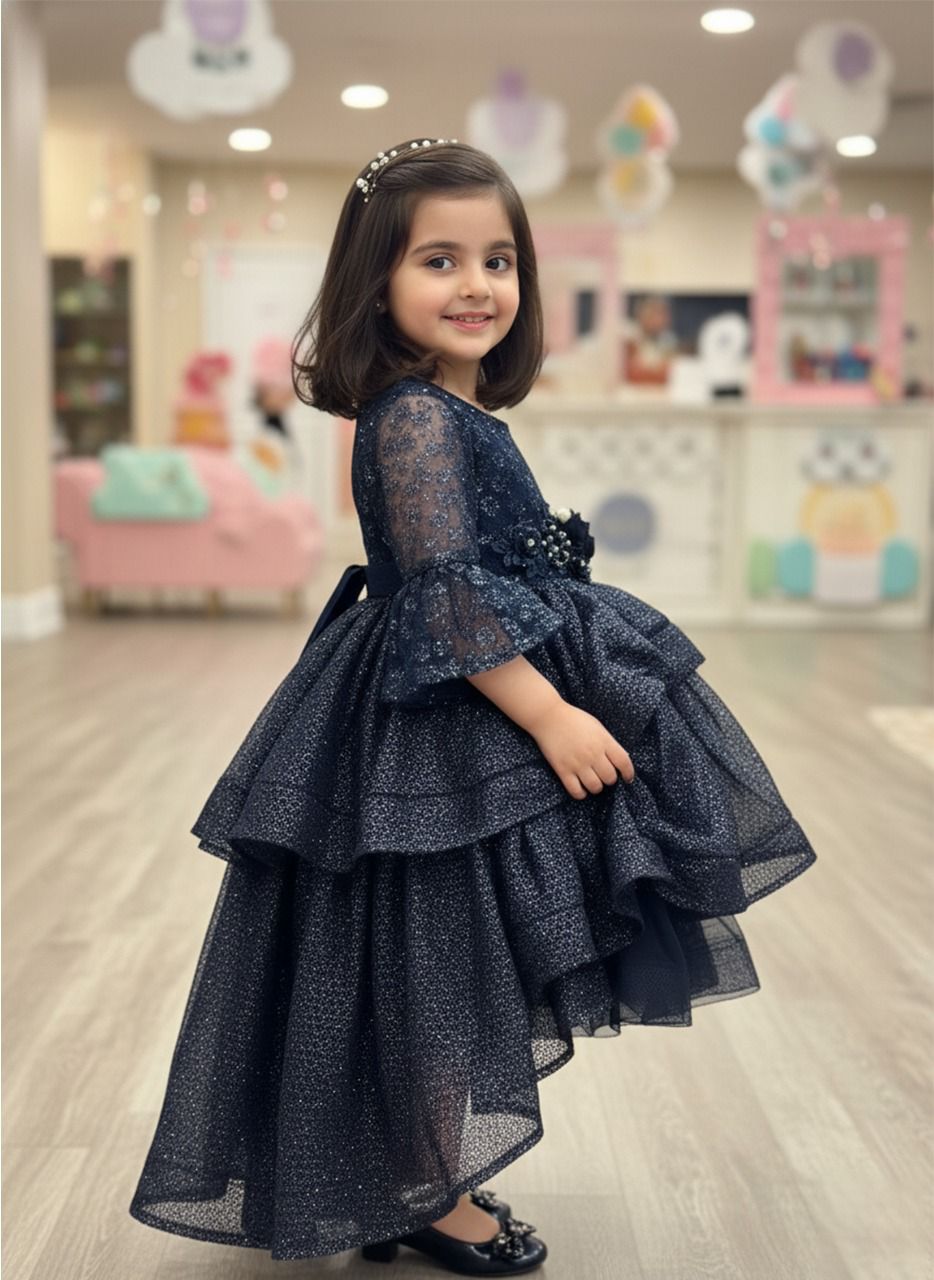 Beautiful Navy Blue Fancy Tail Dress for Baby Girls