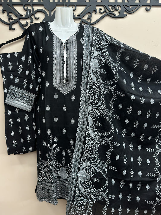 3-Piece Lawn Printed Outfit BLACK*