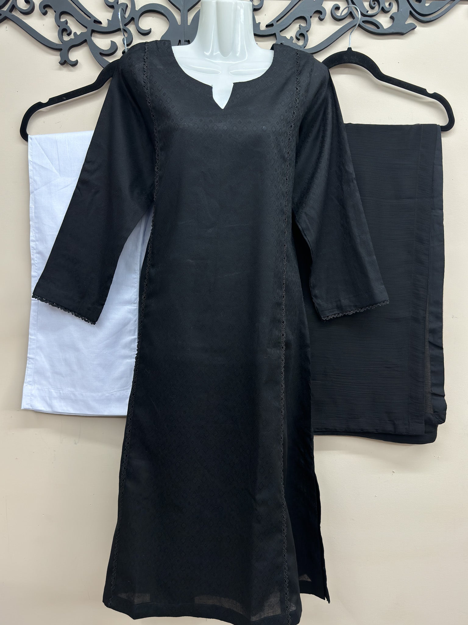 3-Piece Cotton Lawn Outfit BLACK