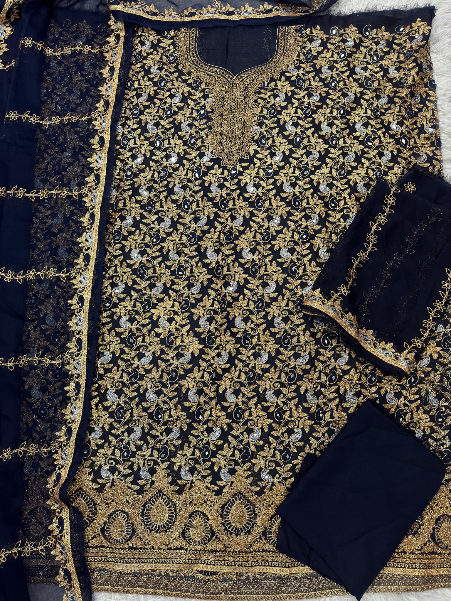 Unstitched 3-Piece Outfit in Navy Blue