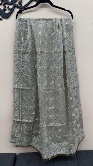 Icy blue fully embroidered organza dupatta