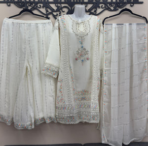 Ivory Pakistani 3 piece suit with floral embroidery