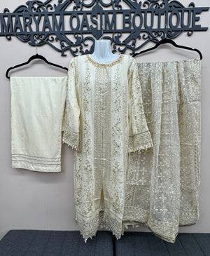 Ivory cream Pakistani wedding suit with embroidered front in Canada.