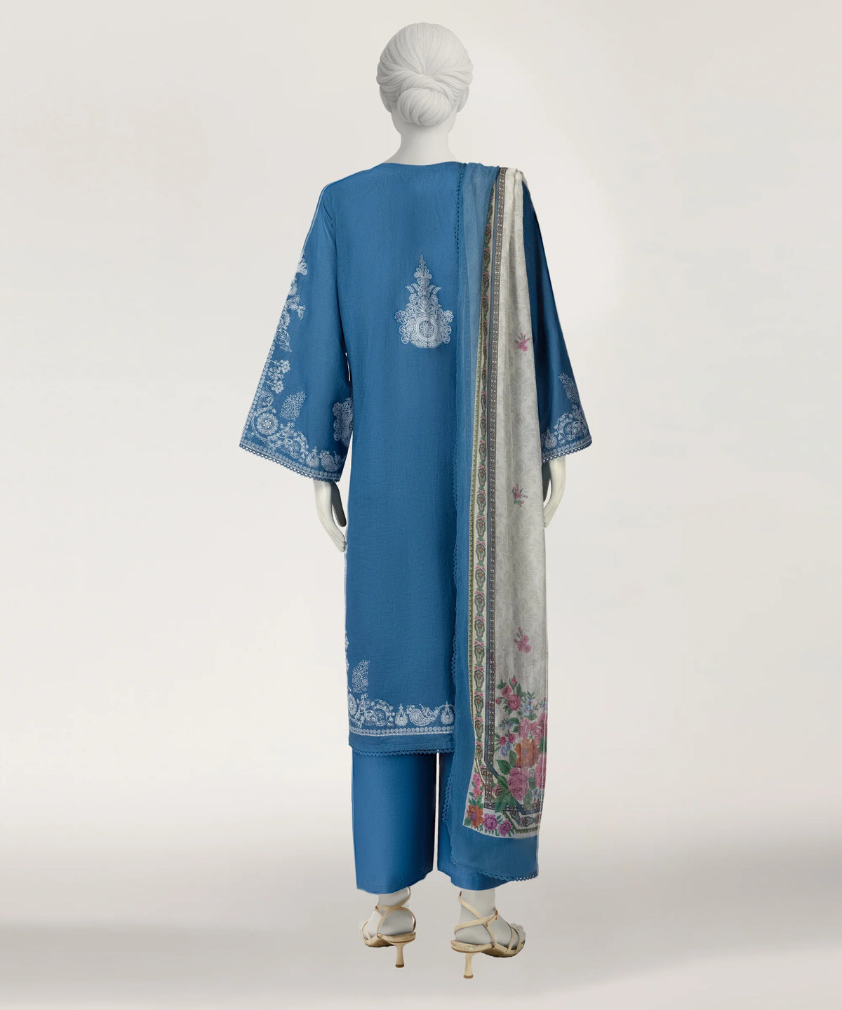 J. Blue Paste Printed Lawn Stitched 3-Piece Suit with Printed Chiffon Dupatta