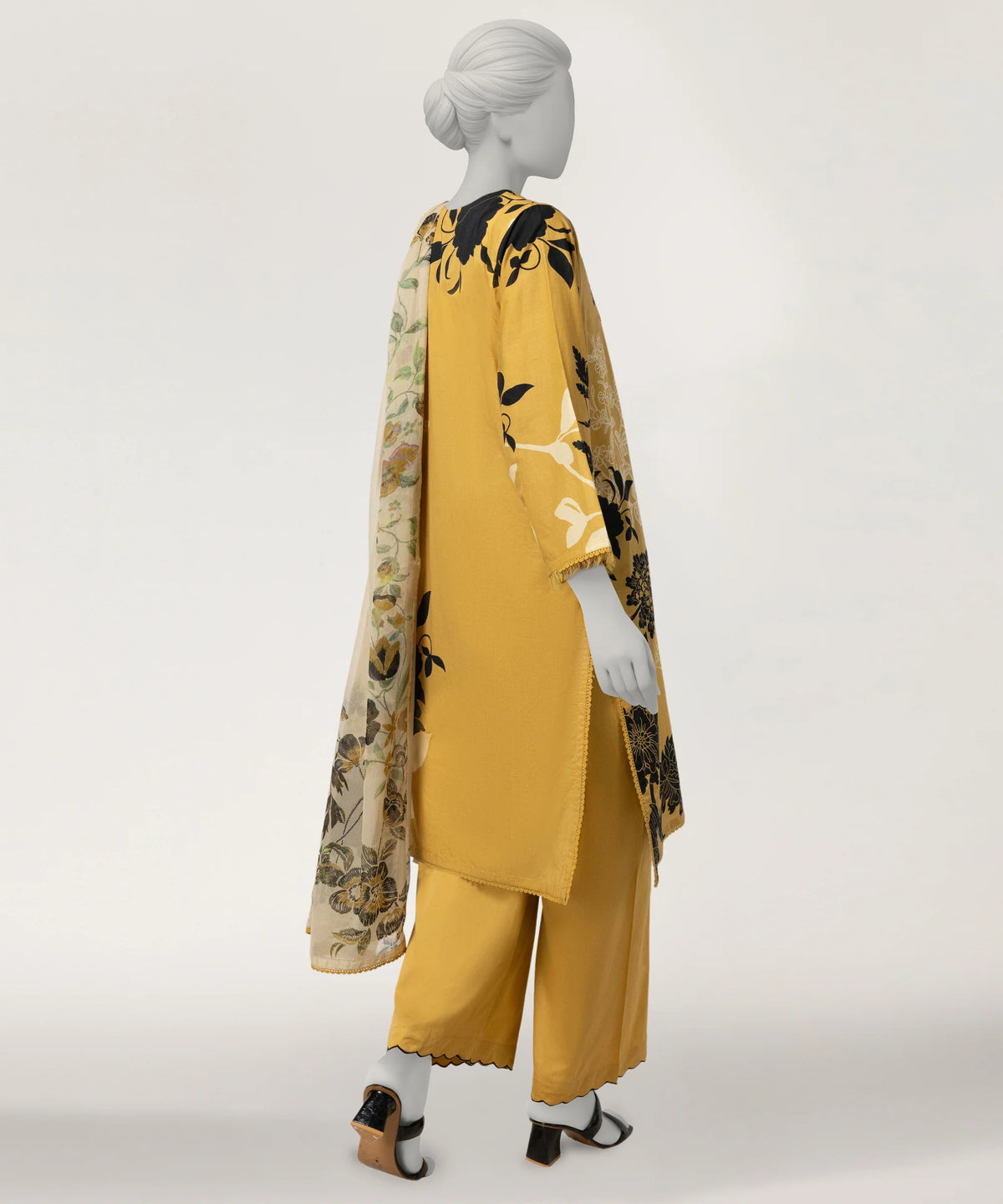 J. Yellow Lawn Embroidered 3-Piece Stitched Suit with Chiffon Dupatta