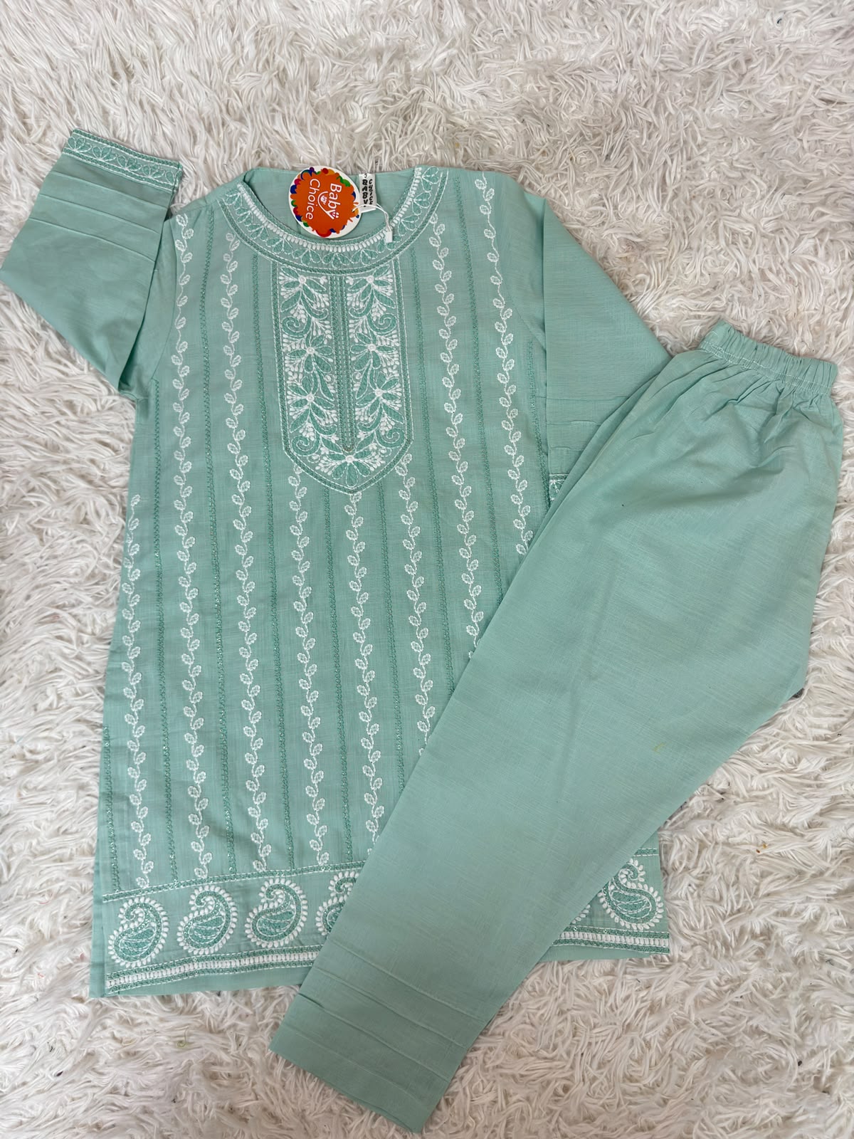 Kids Sky Blue Cotton Embroidered Traditional Pakistani Outfit for Girls in Canada