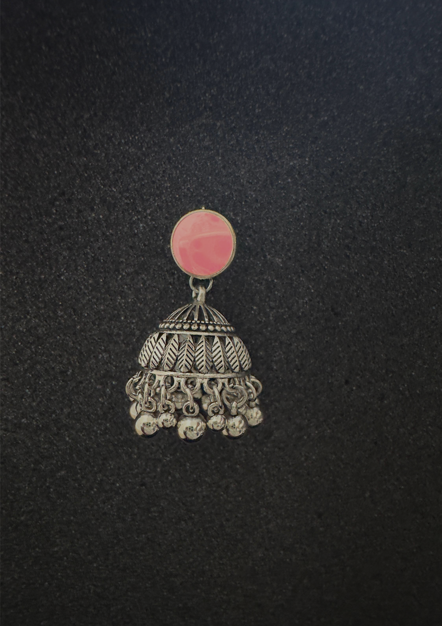 Baby Pink Stone Silver Jhumka Earrings – Traditional Pakistani Jewelry