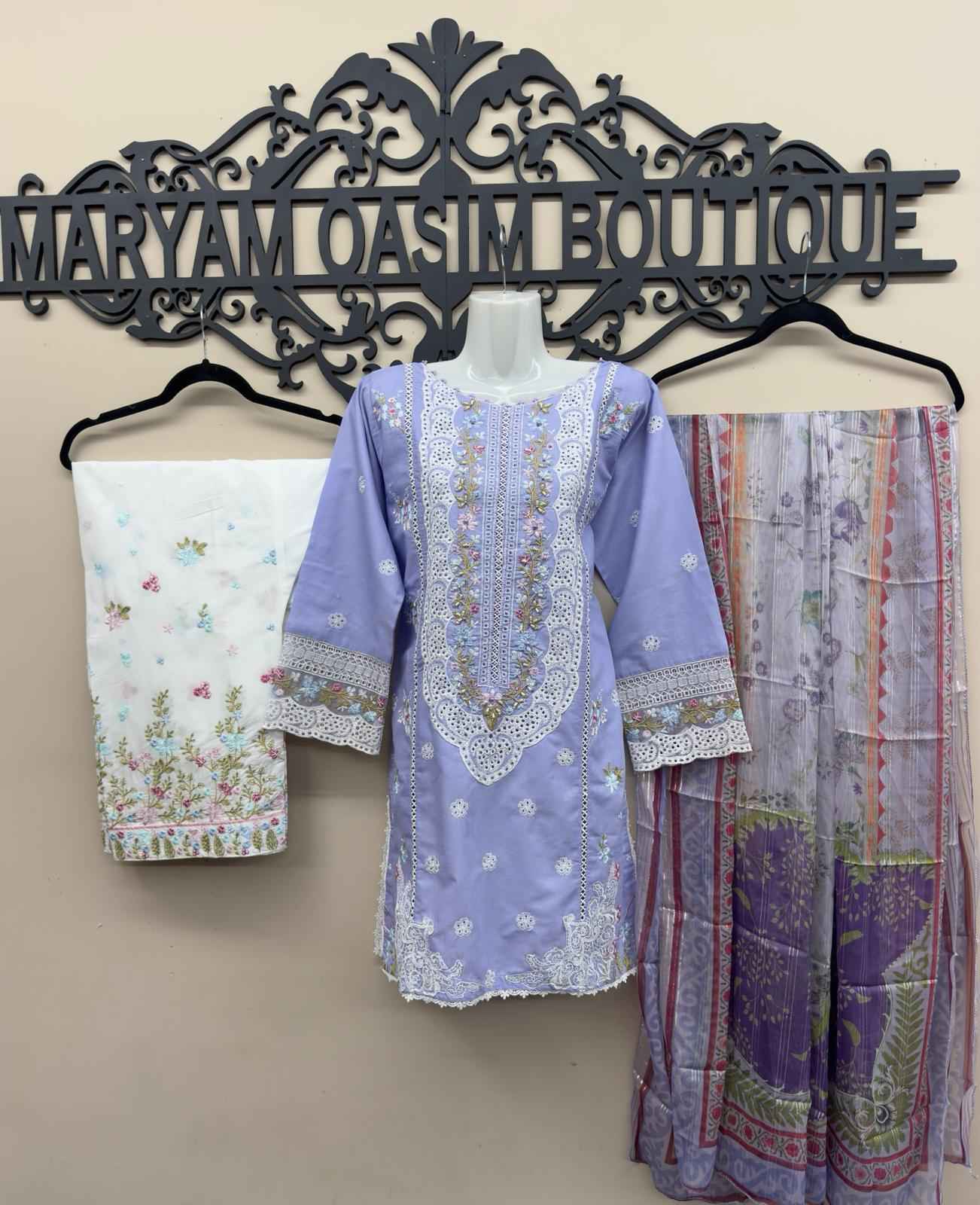 Maryam Qasim Boutique Embroidered Cotton 3 Piece Suit