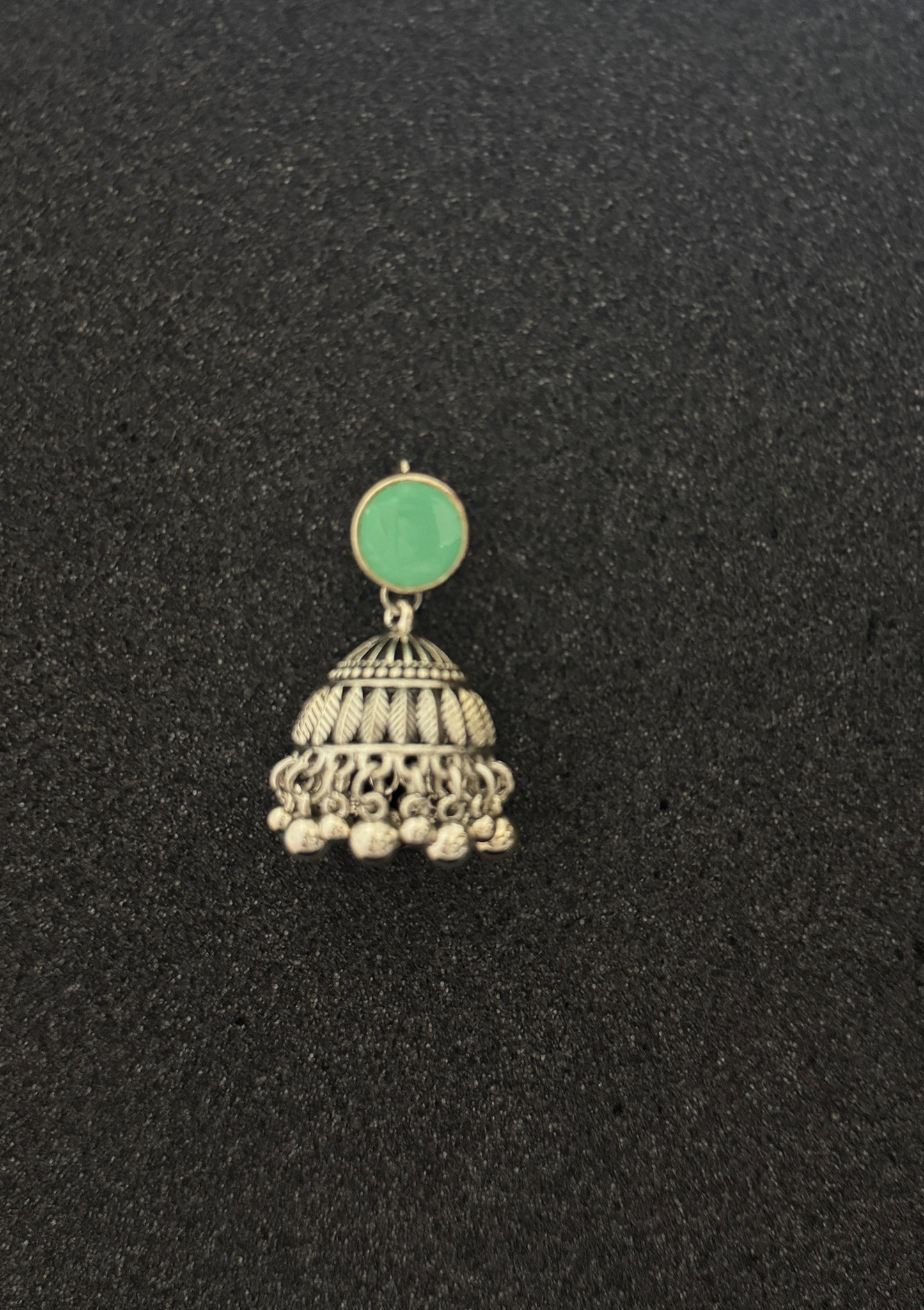 Light Green Stone Silver Jhumka Earrings – Traditional Pakistani Jewelry