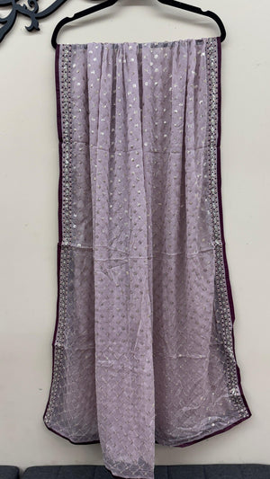 Lilac Pakistani Eid dress with sequined chiffon dupatta