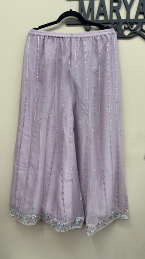 Lilac chiffon embroidered shirt with matching trousers