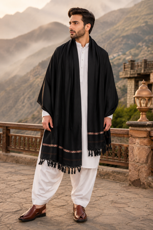 Luxury black pashmina shawl for men by Maryam Qasim Boutique