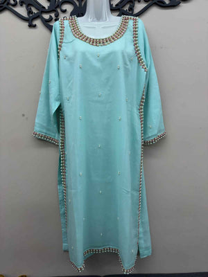 Maryam Qasim Boutique Aqua Blue Chiffon Handwork 3 Piece Dress