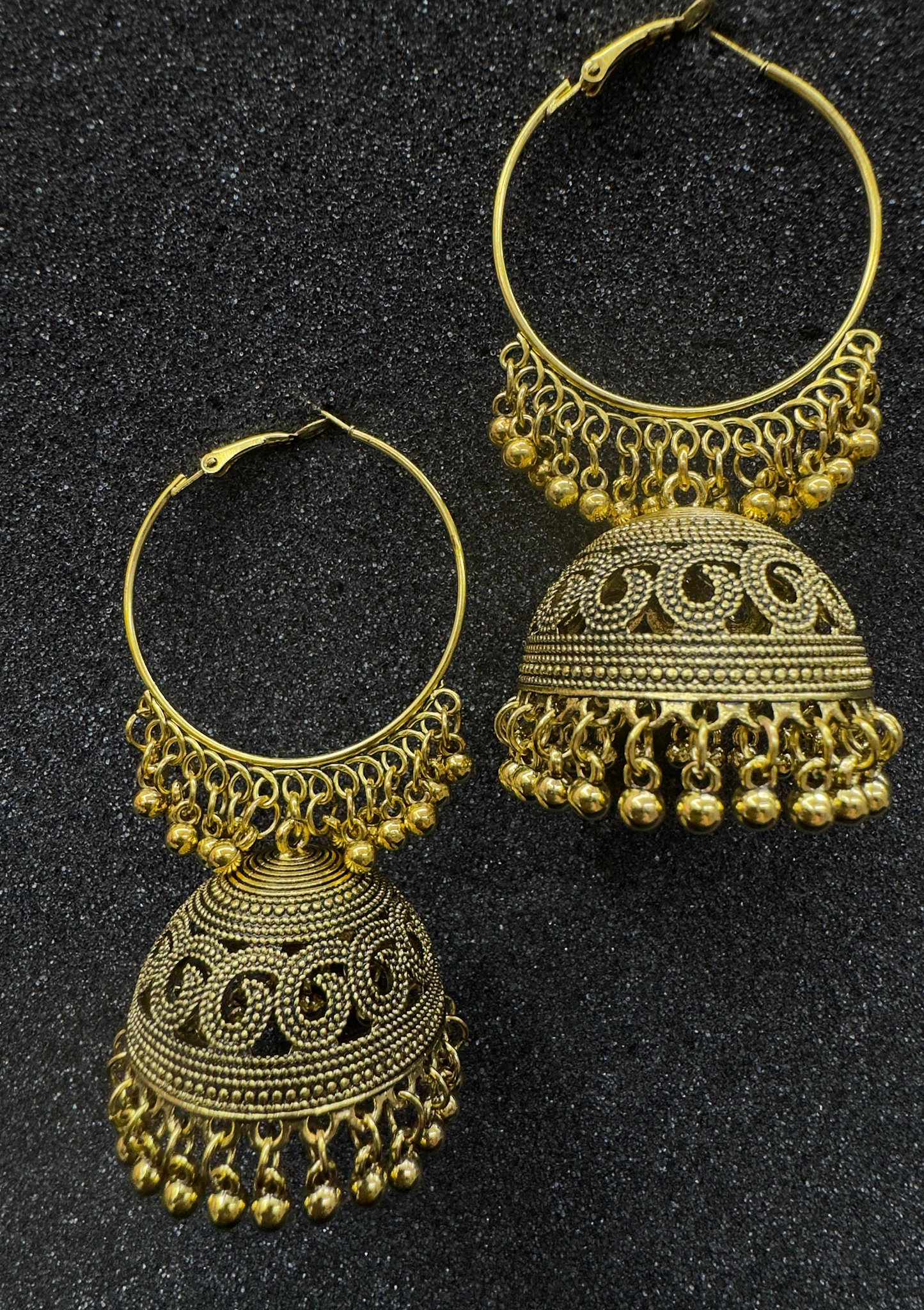 Gold-Tone Hoop Jhumka Earrings with Bead Fringe
