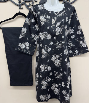 Original Tawakkal black lawn suit with printed shirt and dupatta