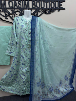 Pakistani mint green 3 piece lawn suit with printed chiffon dupatta n Canada