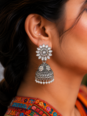 silver jhumka earrings Canada
round ethnic earrings
Pakistani silver jewelry