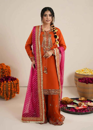 3 piece Rust Orange Raw Silk Sharara Suit – Zarqun Formal Wear Canada