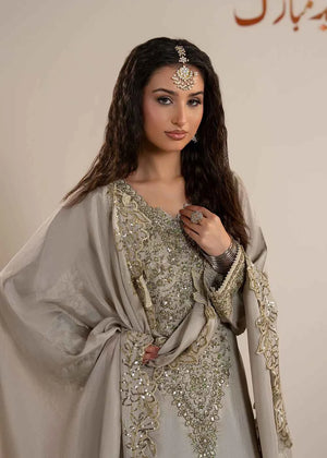 3 pcs Grey Raw Silk Sharara Suit – Zarqun Formal Pakistani Dress Canada