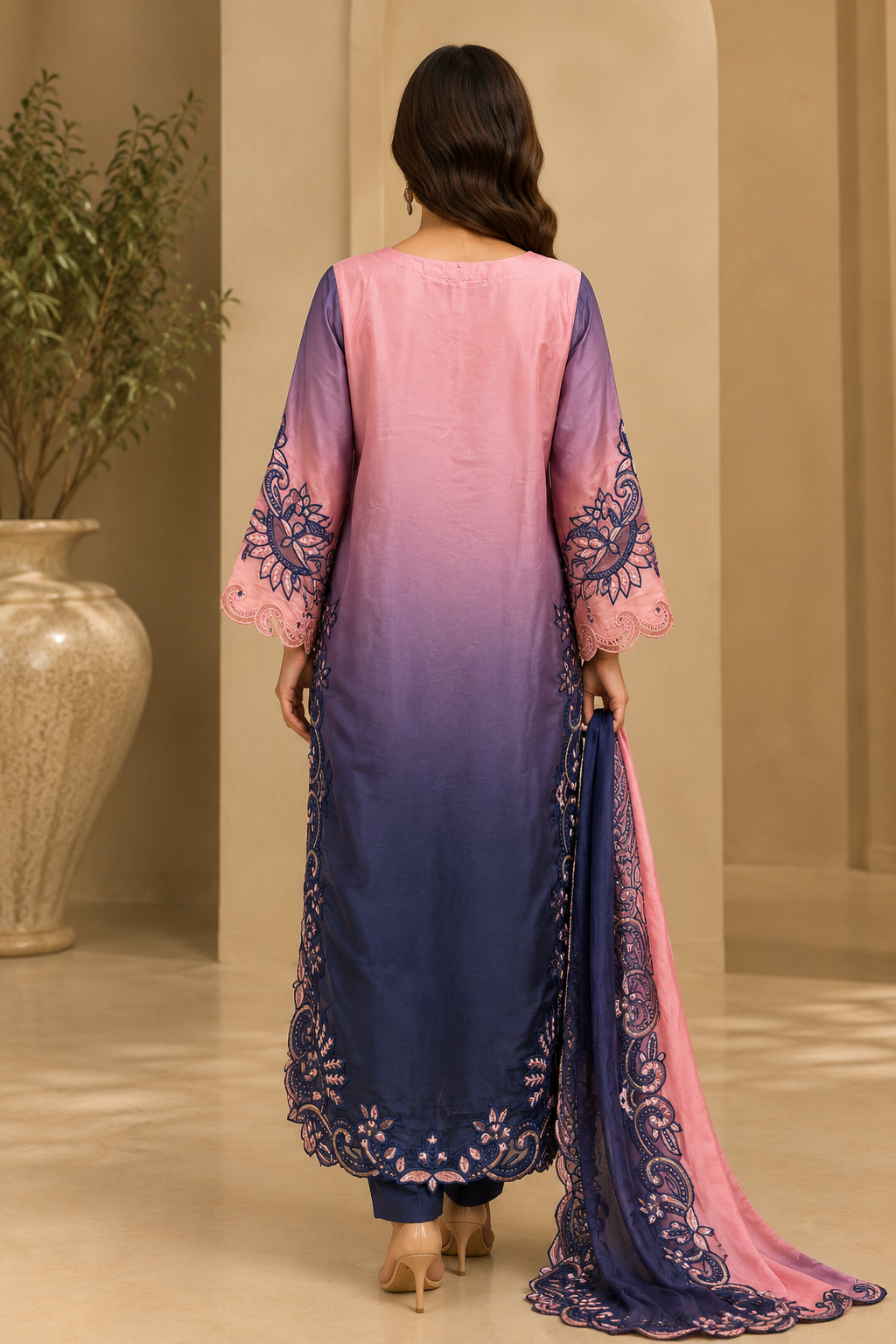 Pink lavender navy Pakistani wedding wear 3-piece outfit