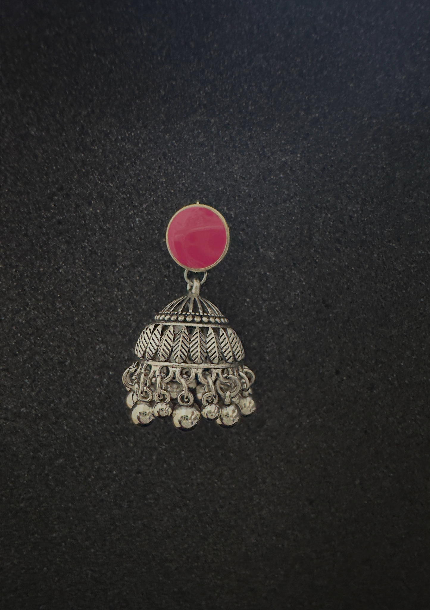 Pink Stone Silver Jhumka Earrings – Traditional Pakistani Jewelry