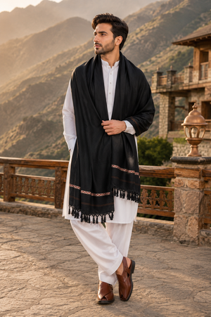Premium black pashmina men's shawl for winter and formal wear