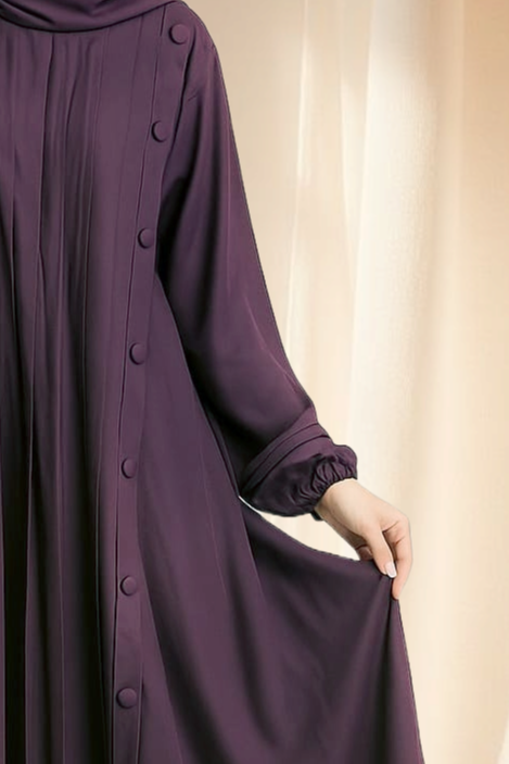 Elegant Pleated Abaya with Button Detail