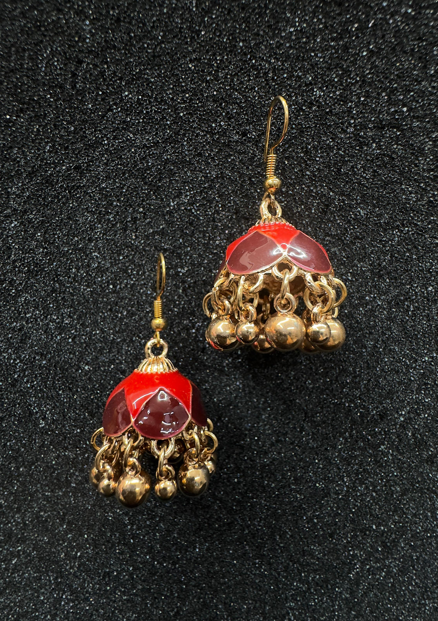 Red and Gold Petal-Dome Jhumka Earrings