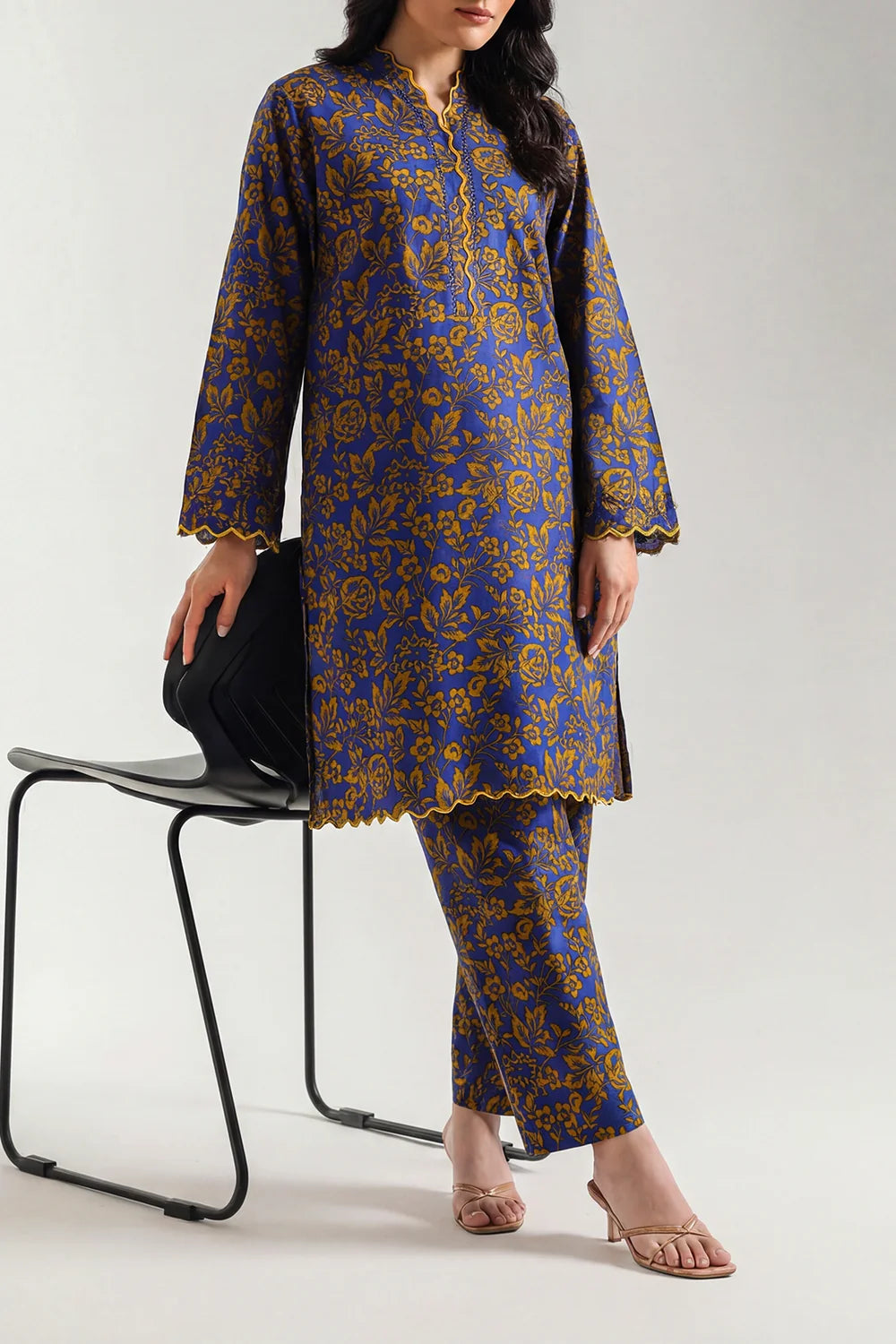 SAYA Blue Printed Embroidered Lawn 2-Piece Stitched Suit