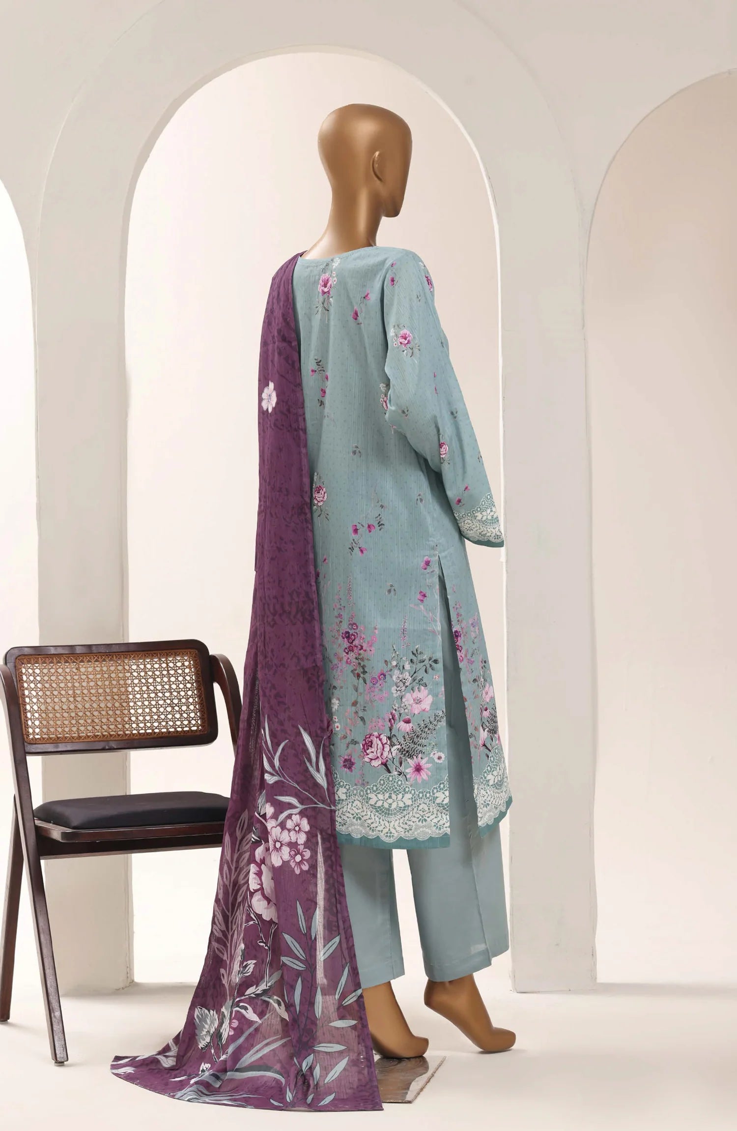 Sadabahar Aqua Blue Printed Lawn 3 Piece Suit – Elegant Summer Wear