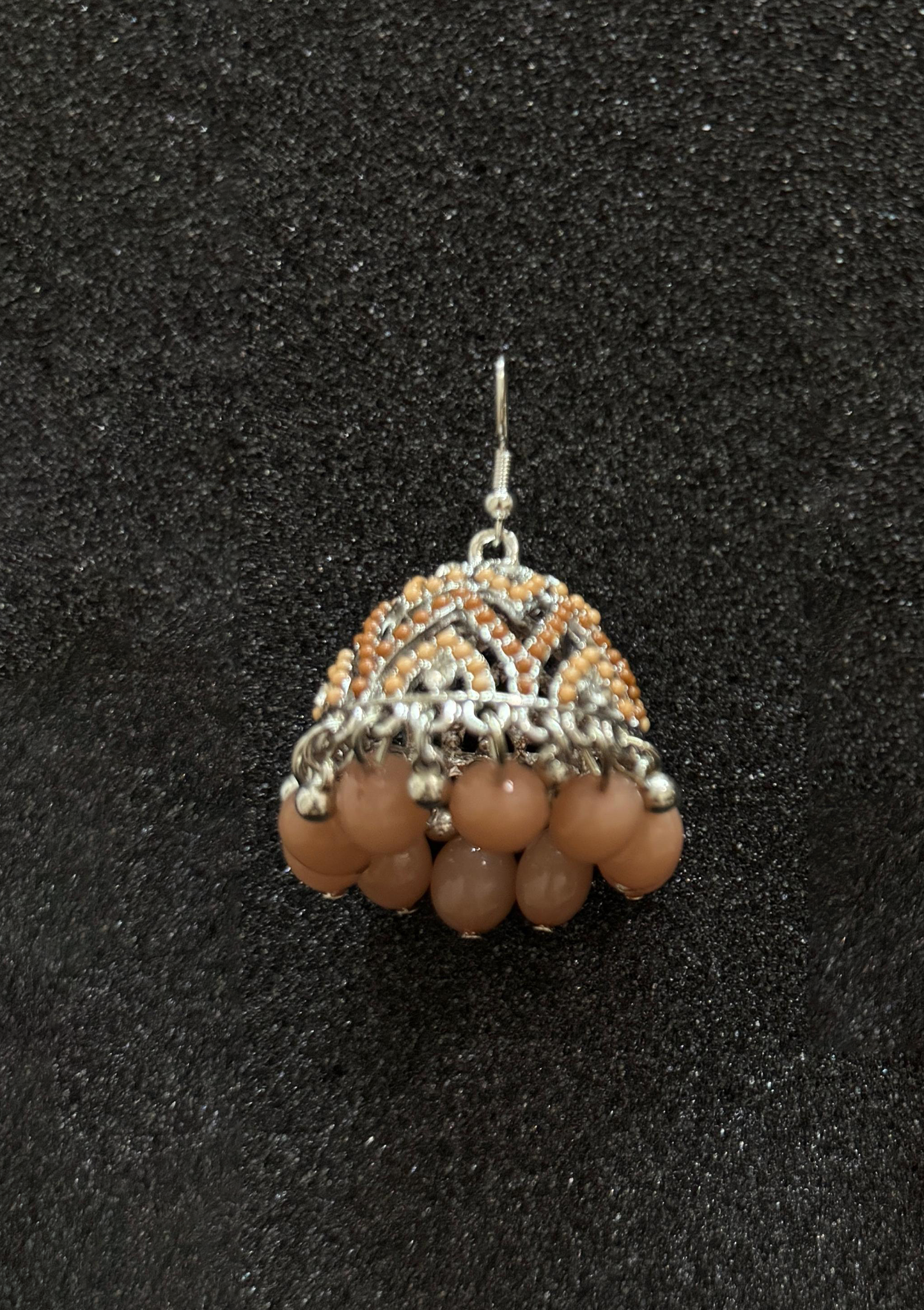 Silver & Peach Jhumka Earrings – Traditional Pakistani Statement Jewelry