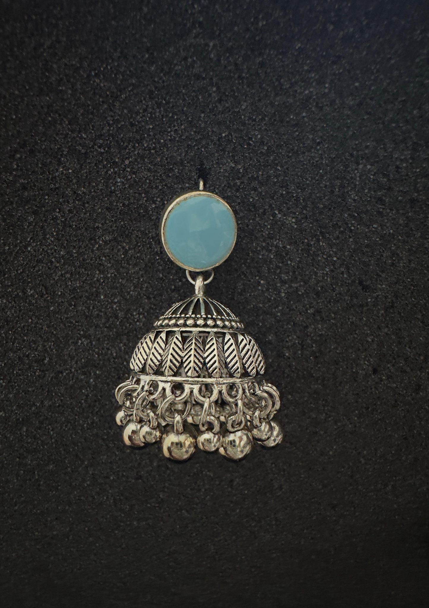 Sky Blue Stone Silver Jhumka Earrings – Traditional Pakistani Jewelry